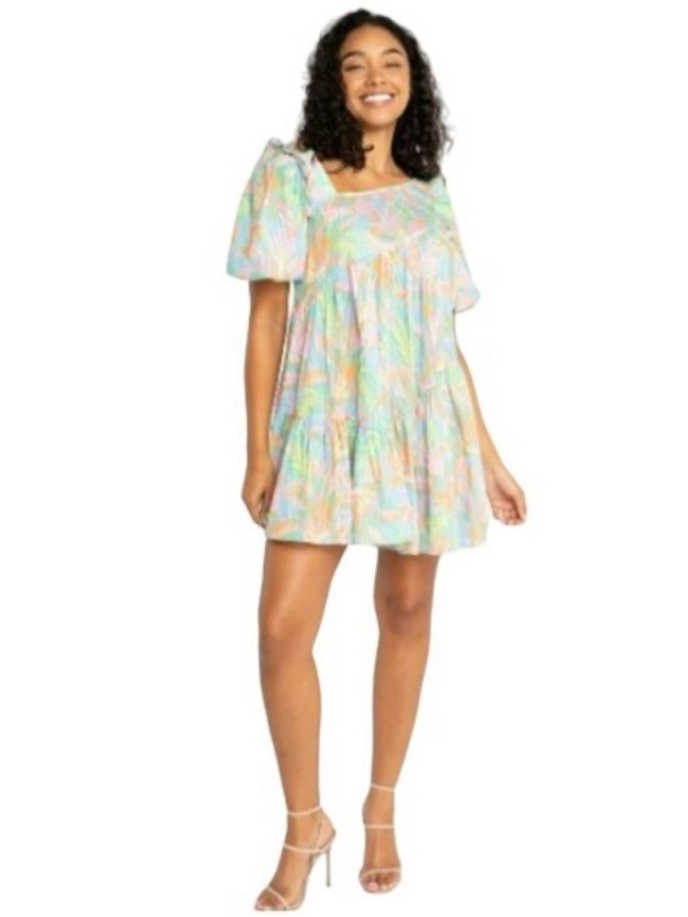 Alden Adair Chandler Dress XS St Barts Boho Puff Sleeve Mini Tiered EUC